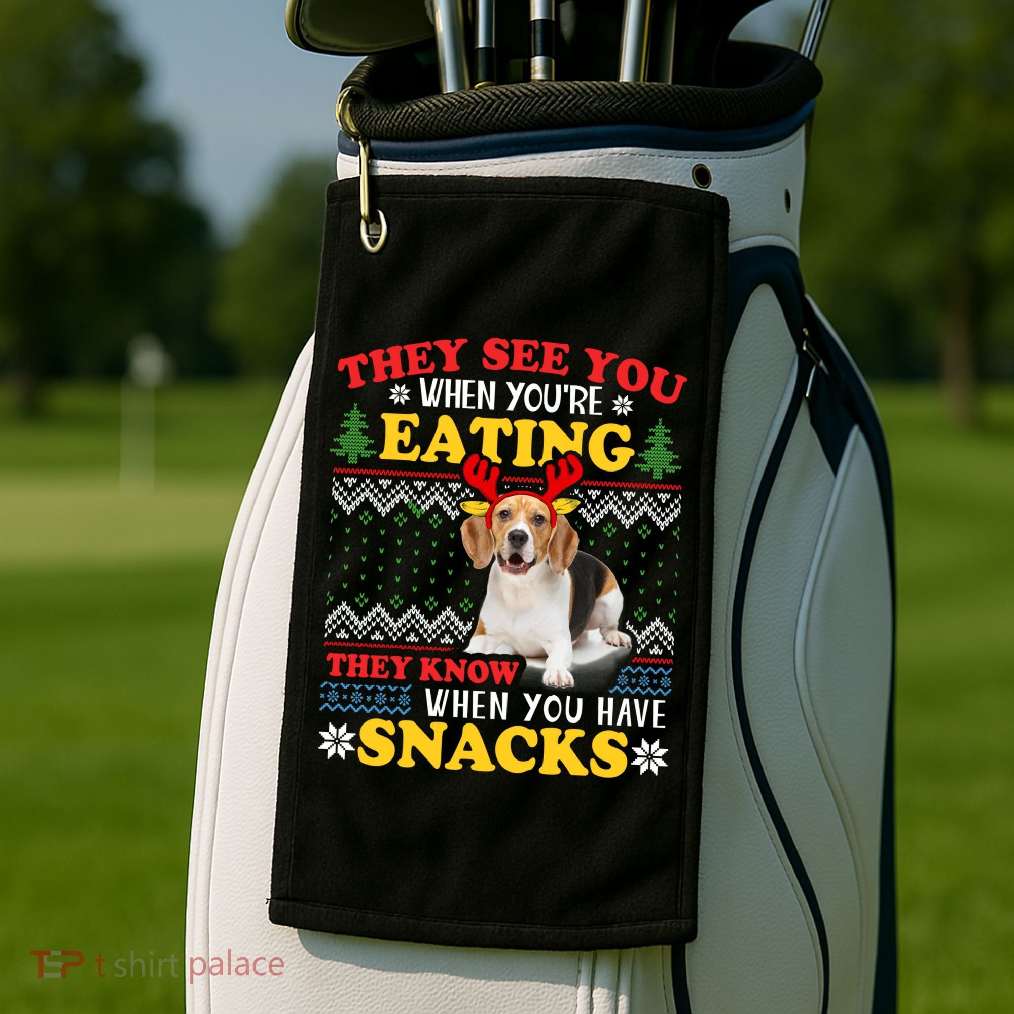 Beagle Ugly Christmas They See You're Eating Xmas Gift Golf Towel