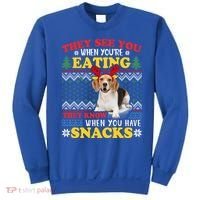 Beagle Ugly Christmas They See You're Eating Xmas Gift Sweatshirt thumb 0