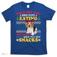 Beagle Ugly Christmas They See You're Eating Xmas Gift T-Shirt thumb 0