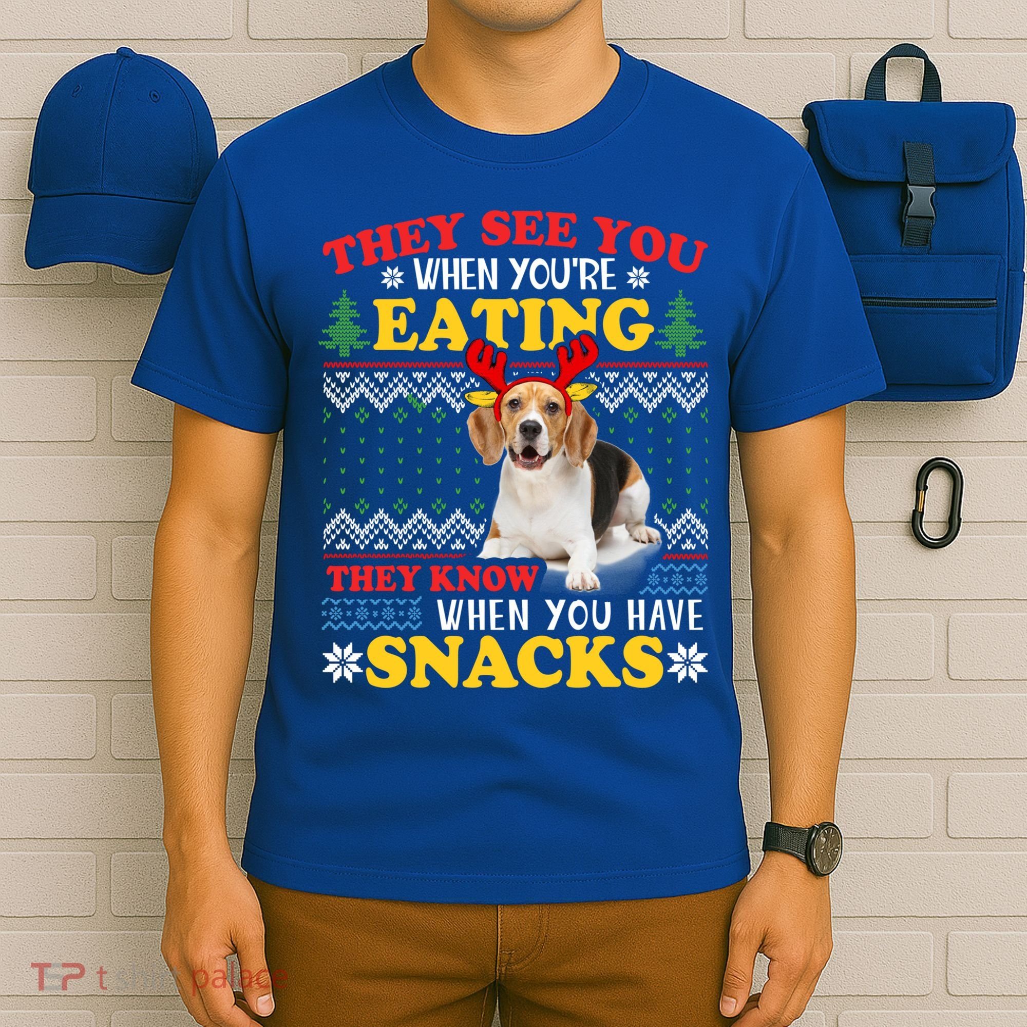 Beagle Ugly Christmas They See You're Eating Xmas Gift T-Shirt