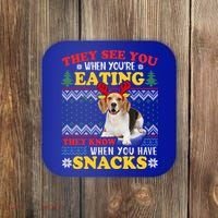 Beagle Ugly Christmas They See You're Eating Xmas Gift Coaster thumb 0