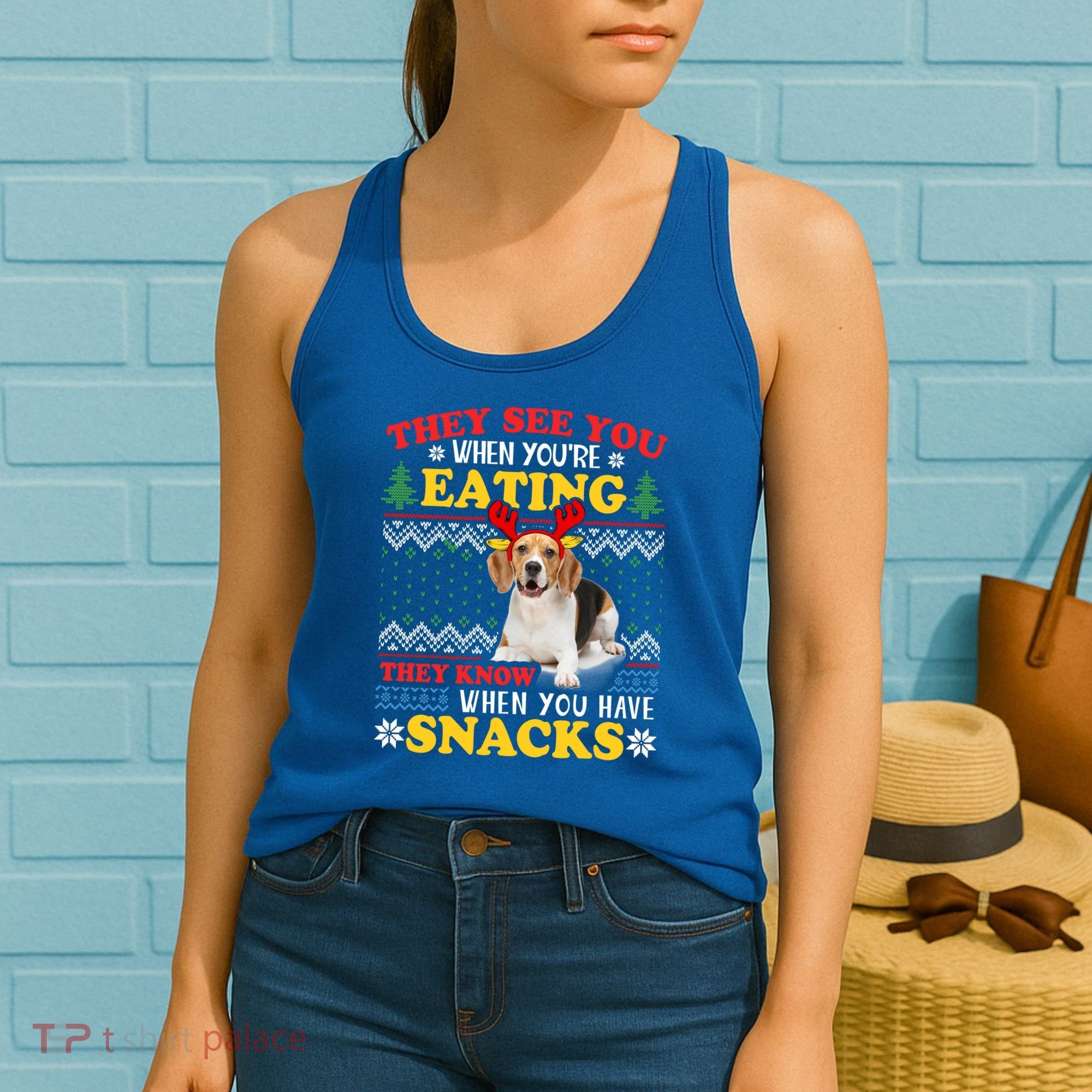 Beagle Ugly Christmas They See You're Eating Xmas Gift Women's Tank Top