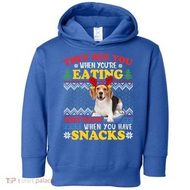 Beagle Ugly Christmas They See You're Eating Xmas Gift Toddler Hoodie