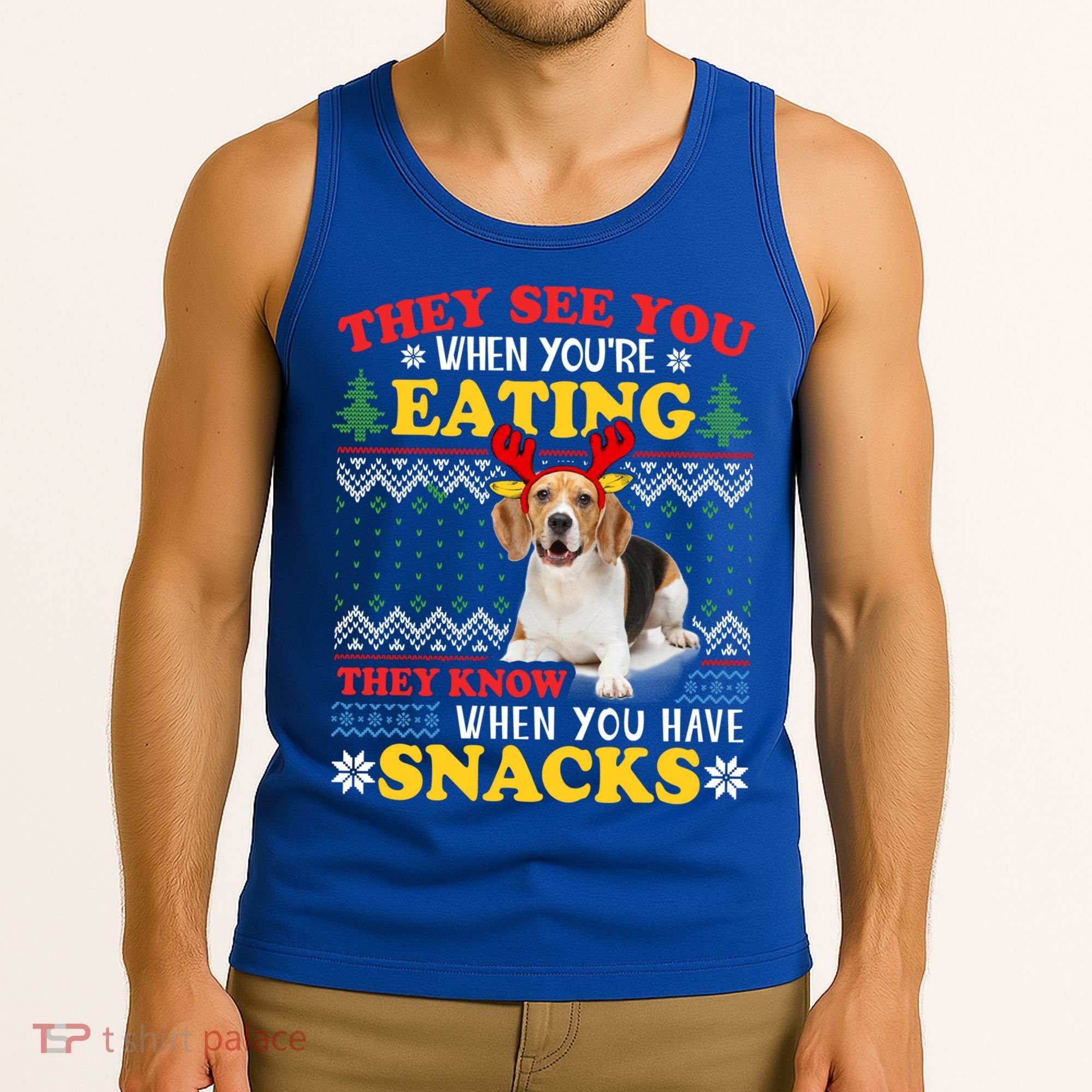 Beagle Ugly Christmas They See You're Eating Xmas Gift Tank Top