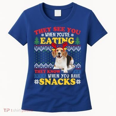 Beagle Ugly Christmas They See You're Eating Xmas Gift Women's T-Shirt