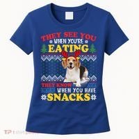 Beagle Ugly Christmas They See You're Eating Xmas Gift Women's T-Shirt thumb 0