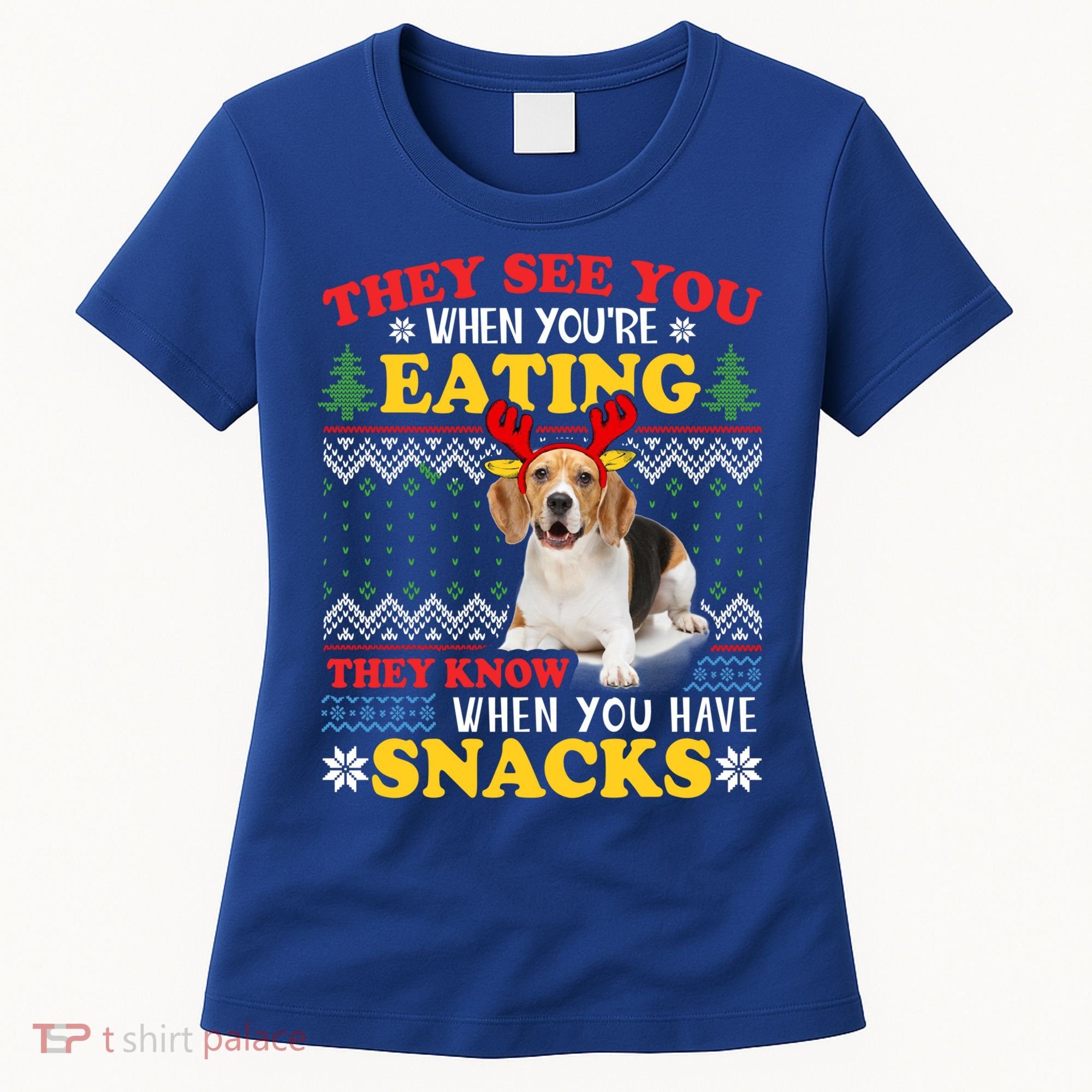 Beagle Ugly Christmas They See You're Eating Xmas Gift Women's T-Shirt