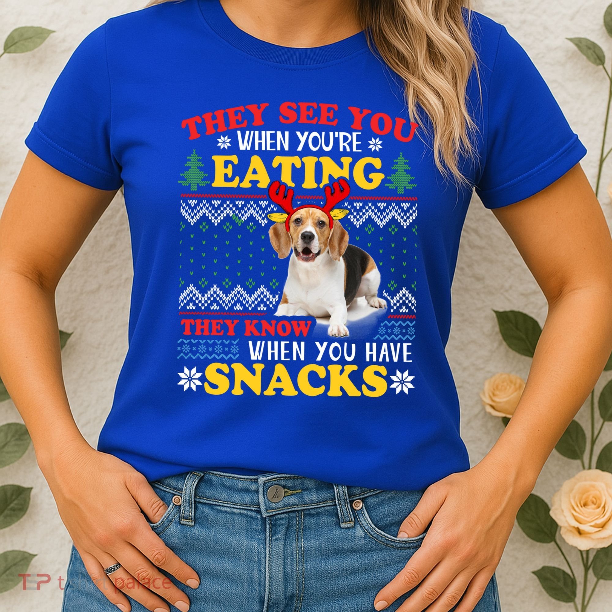 Beagle Ugly Christmas They See You're Eating Xmas Gift Women's T-Shirt