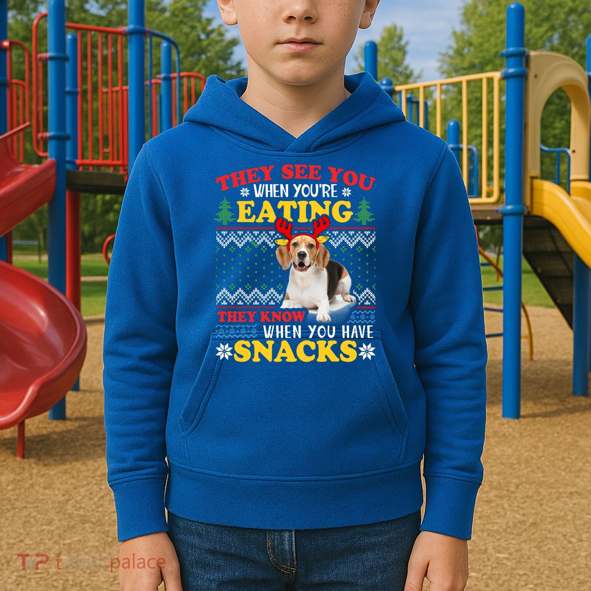 Beagle Ugly Christmas They See You're Eating Xmas Gift Kids Hoodie