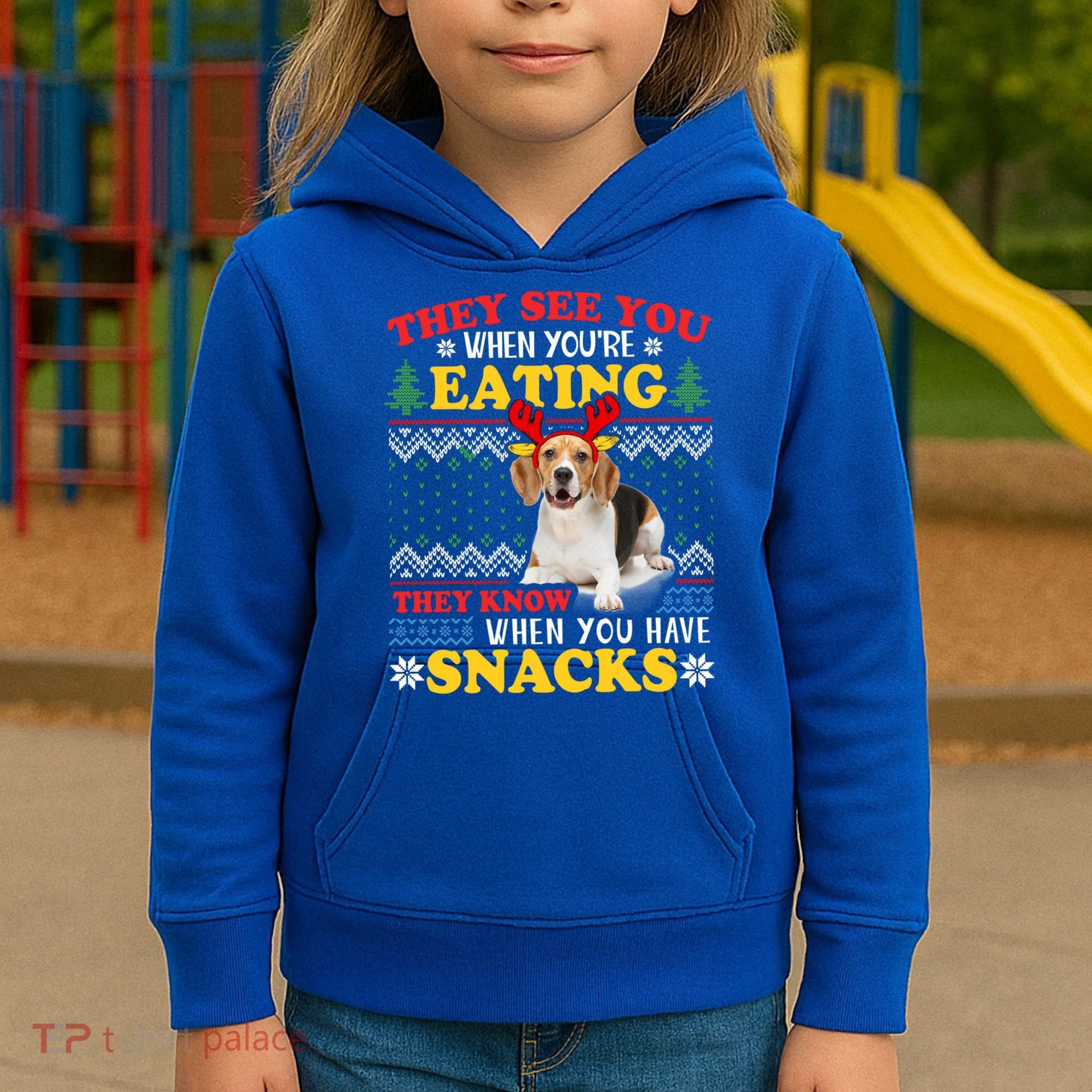Beagle Ugly Christmas They See You're Eating Xmas Gift Kids Hoodie