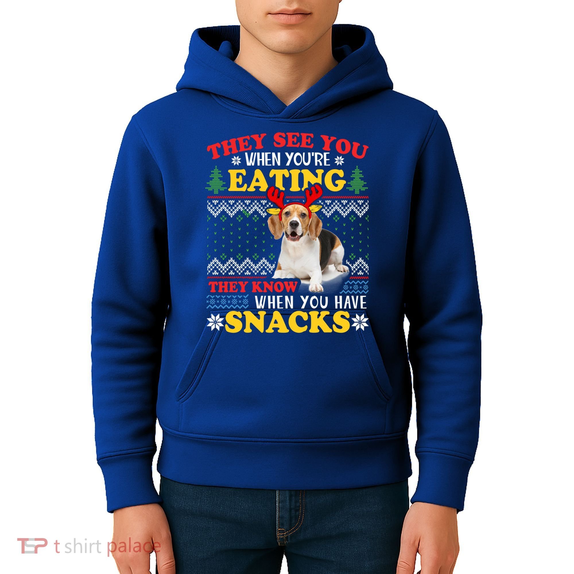 Beagle Ugly Christmas They See You're Eating Xmas Gift Kids Hoodie