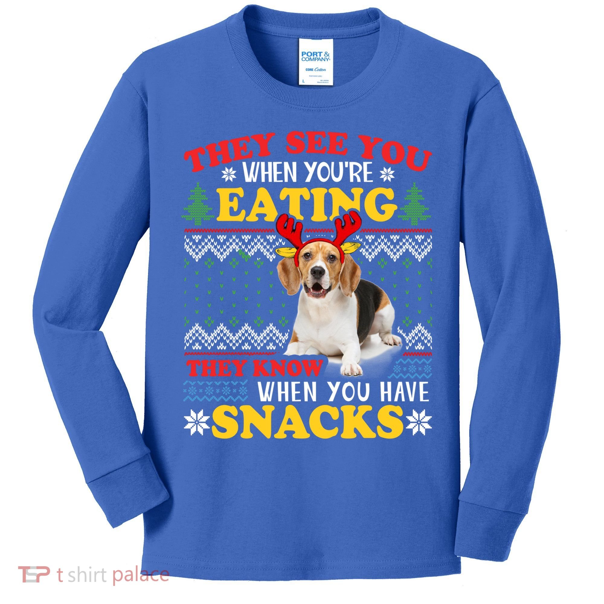 Beagle Ugly Christmas They See You're Eating Xmas Gift Kids Long Sleeve Shirt