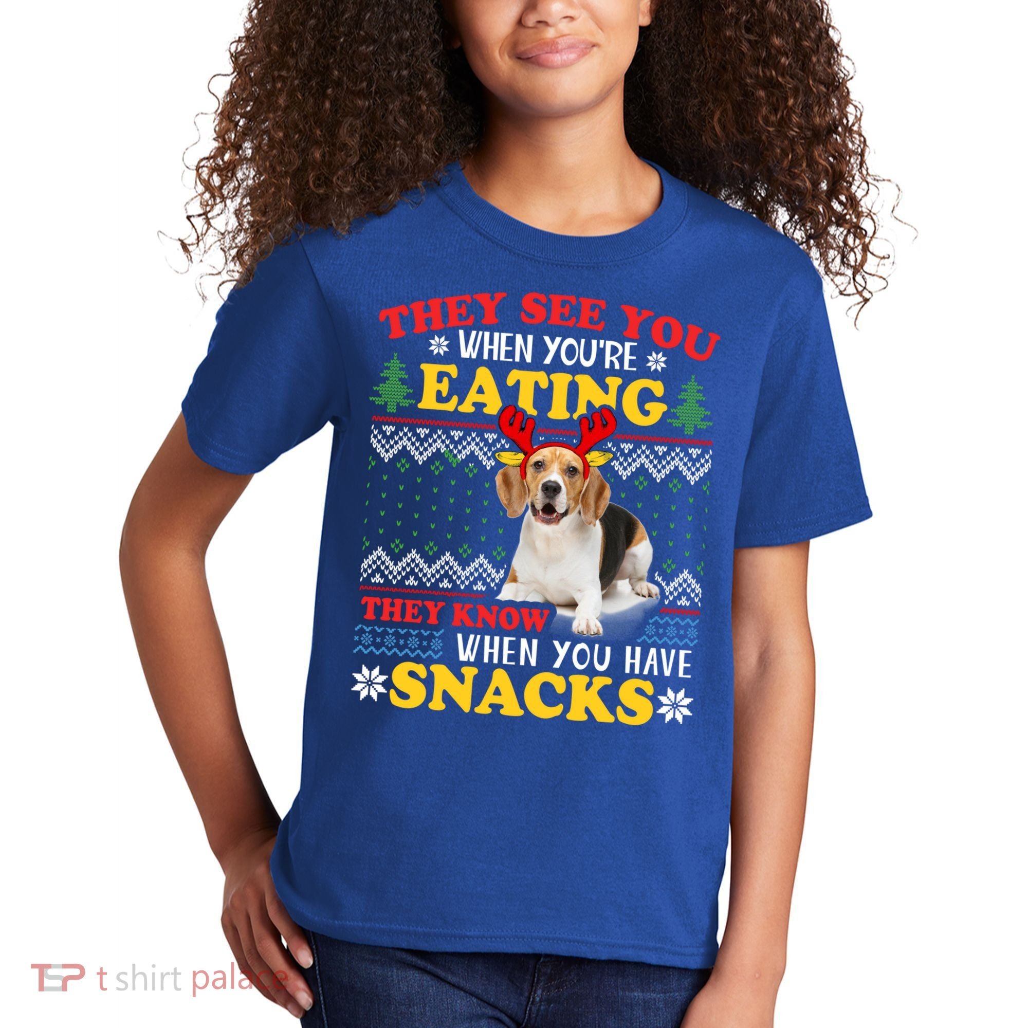 Beagle Ugly Christmas They See You're Eating Xmas Gift Kids T-Shirt