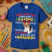 Beagle Ugly Christmas They See You're Eating Xmas Gift Kids T-Shirt thumb 3