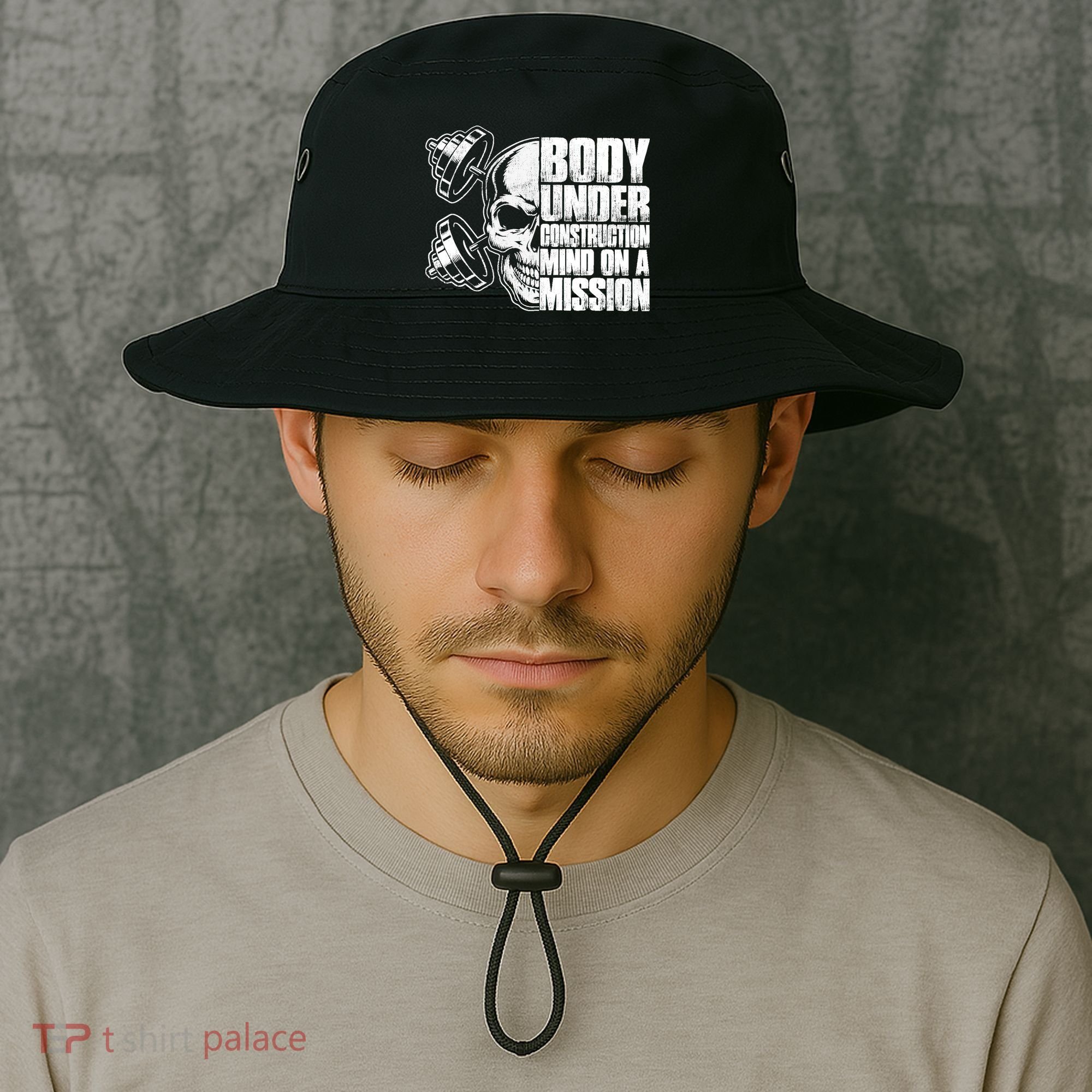 Body Under Construction Mind On A Mission Fitness Lovers Bucket Hat
