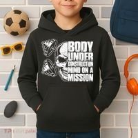 Body Under Construction Mind On A Mission Fitness Lovers Kids Hoodie thumb 2
