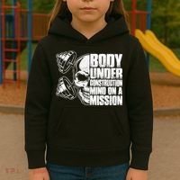 Body Under Construction Mind On A Mission Fitness Lovers Kids Hoodie thumb 3