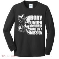 Body Under Construction Mind On A Mission Fitness Lovers Kids Long Sleeve Shirt thumb 0