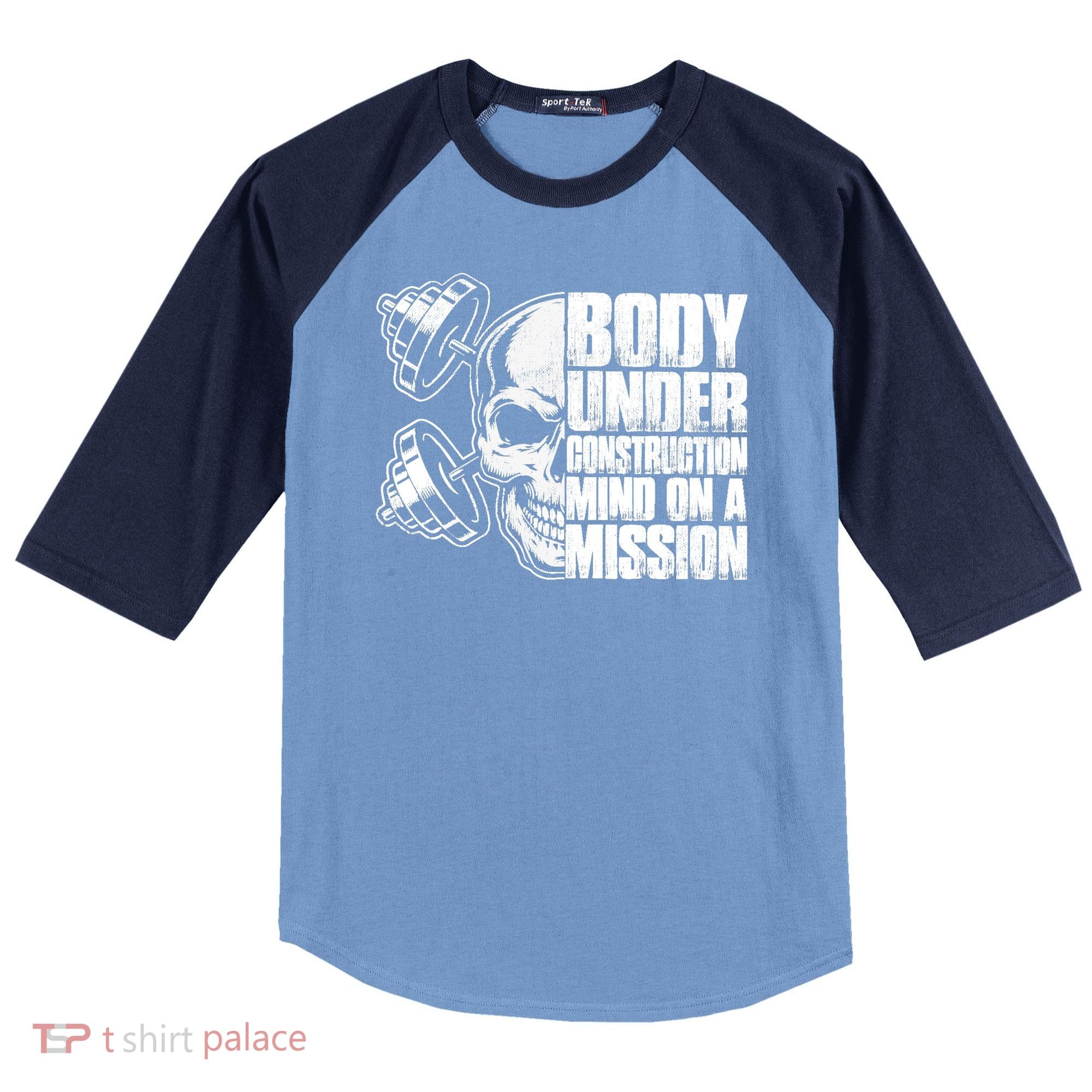 Body Under Construction Mind On A Mission Fitness Lovers Raglan Baseball Sleeve Shirt