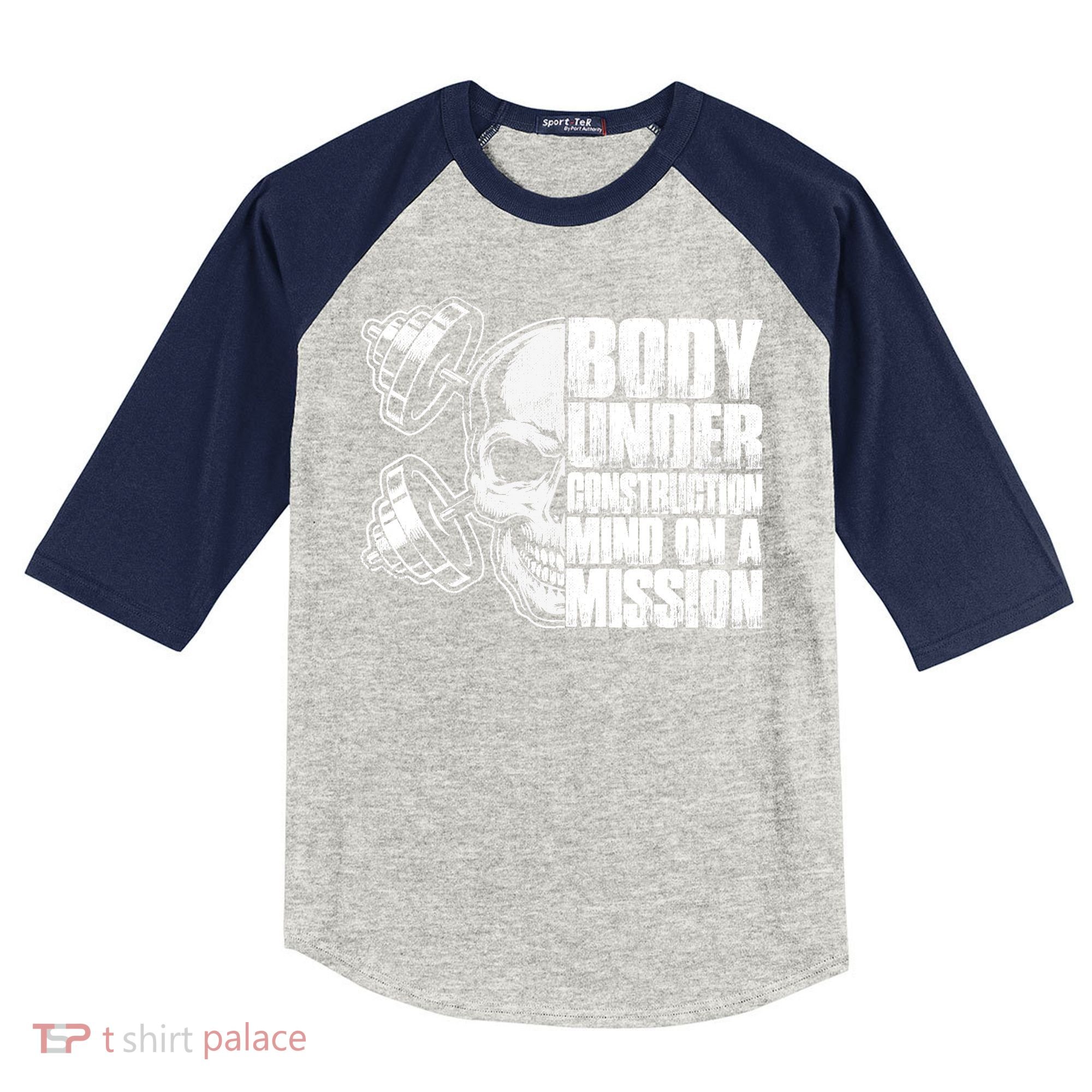 Body Under Construction Mind On A Mission Fitness Lovers Kids Colorblock Raglan Jersey