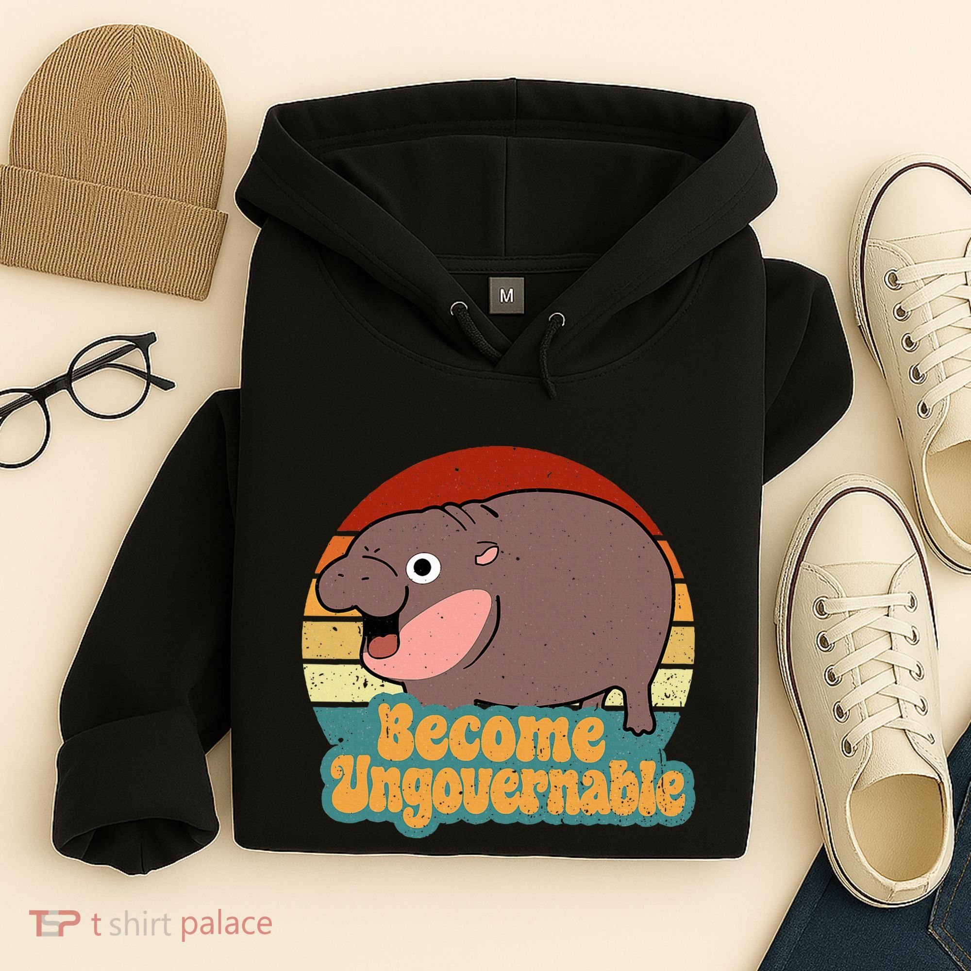 Become Ungovernable Cute Baby Hippo Moo Deng Funny Saying Hoodie