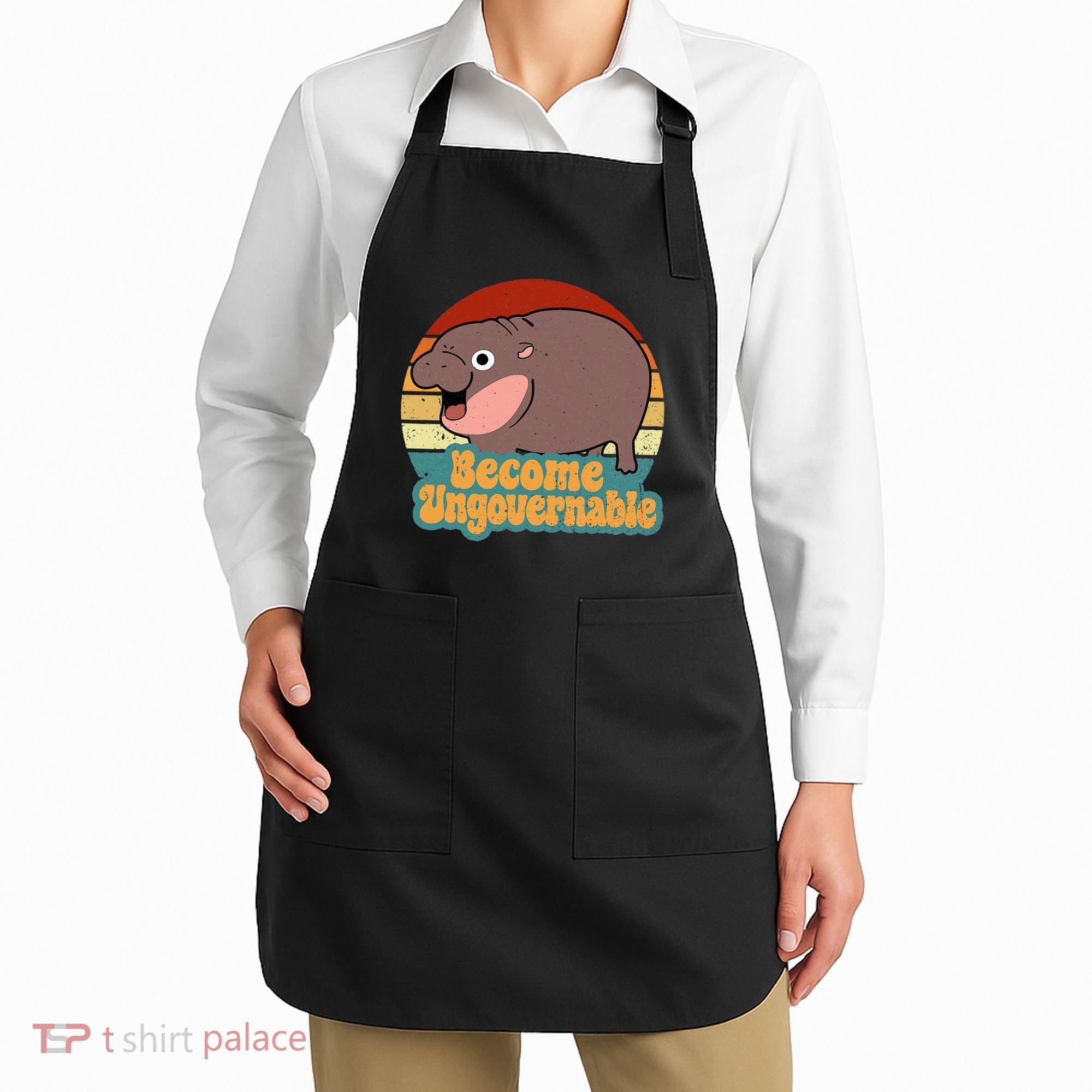 Become Ungovernable Cute Baby Hippo Moo Deng Funny Saying Apron
