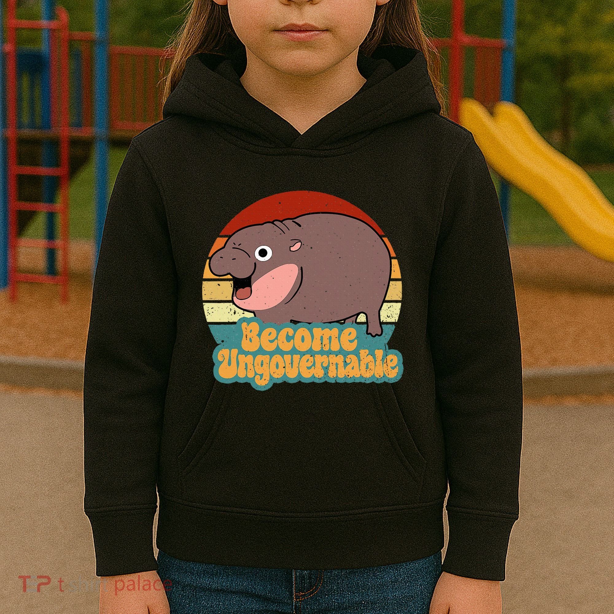 Become Ungovernable Cute Baby Hippo Moo Deng Funny Saying Kids Hoodie