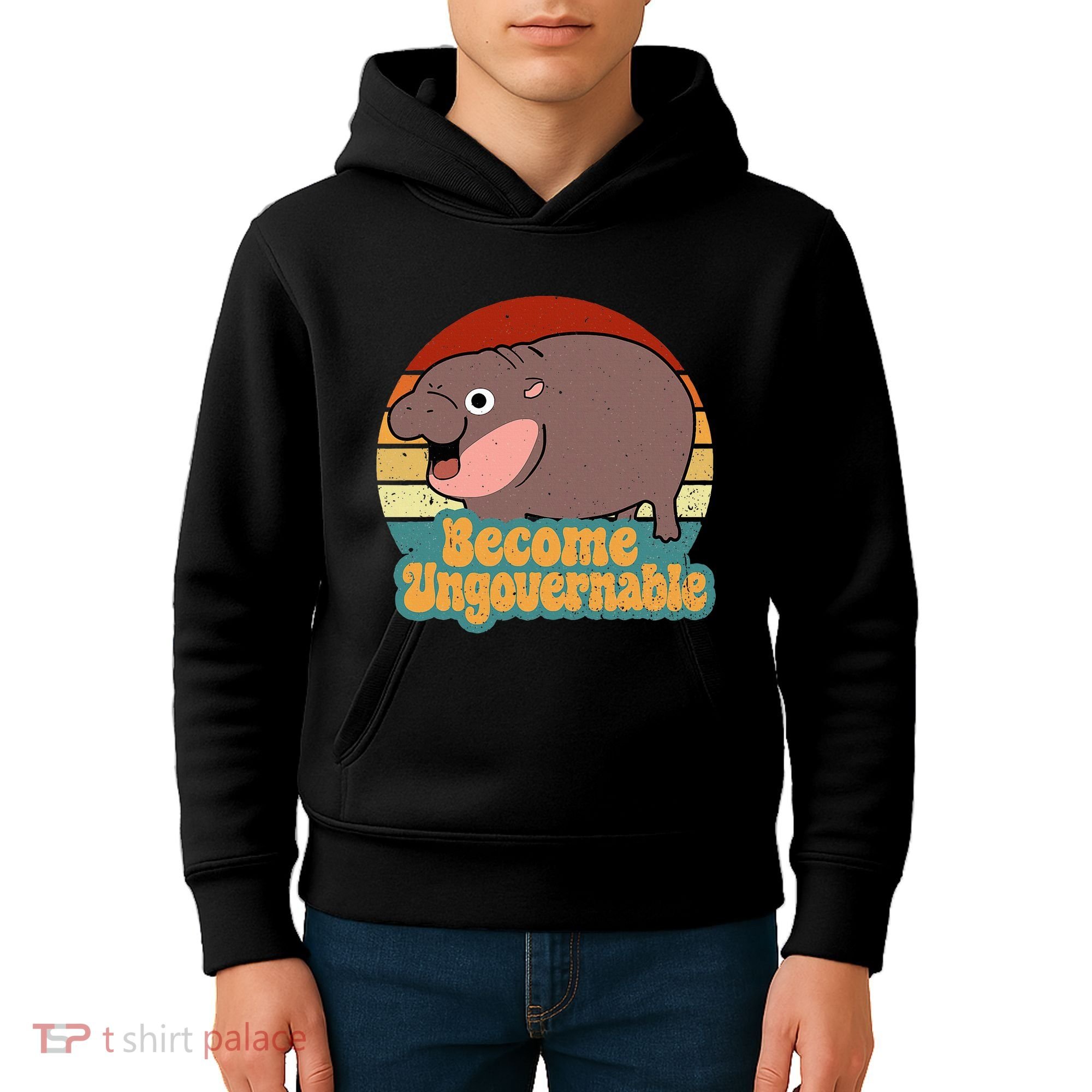Become Ungovernable Cute Baby Hippo Moo Deng Funny Saying Kids Hoodie