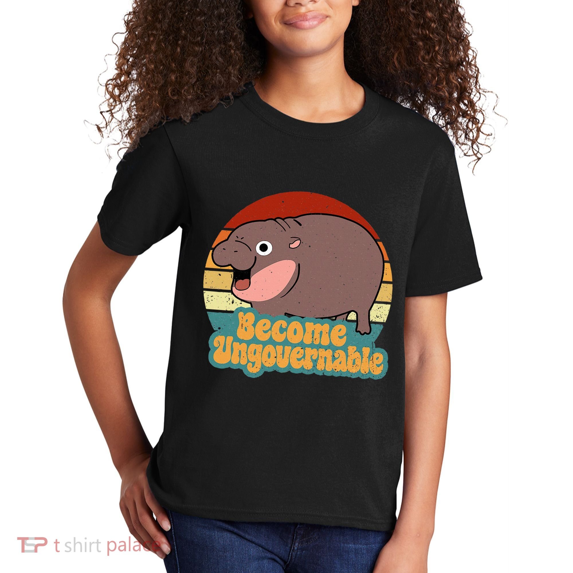 Become Ungovernable Cute Baby Hippo Moo Deng Funny Saying Kids T-Shirt