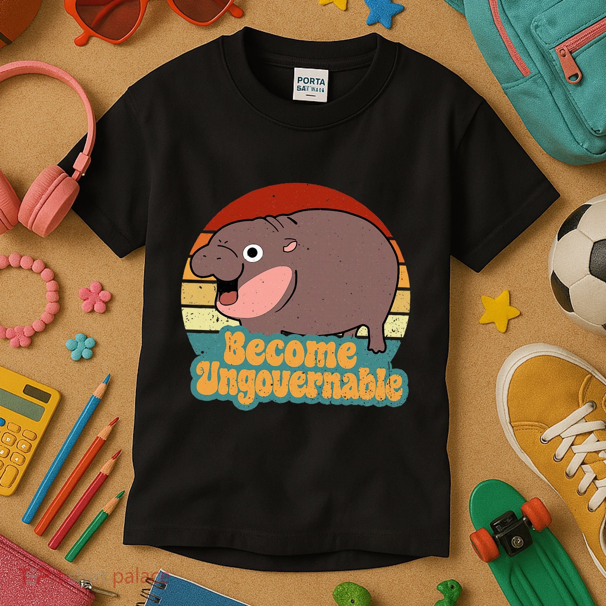 Become Ungovernable Cute Baby Hippo Moo Deng Funny Saying Kids T-Shirt