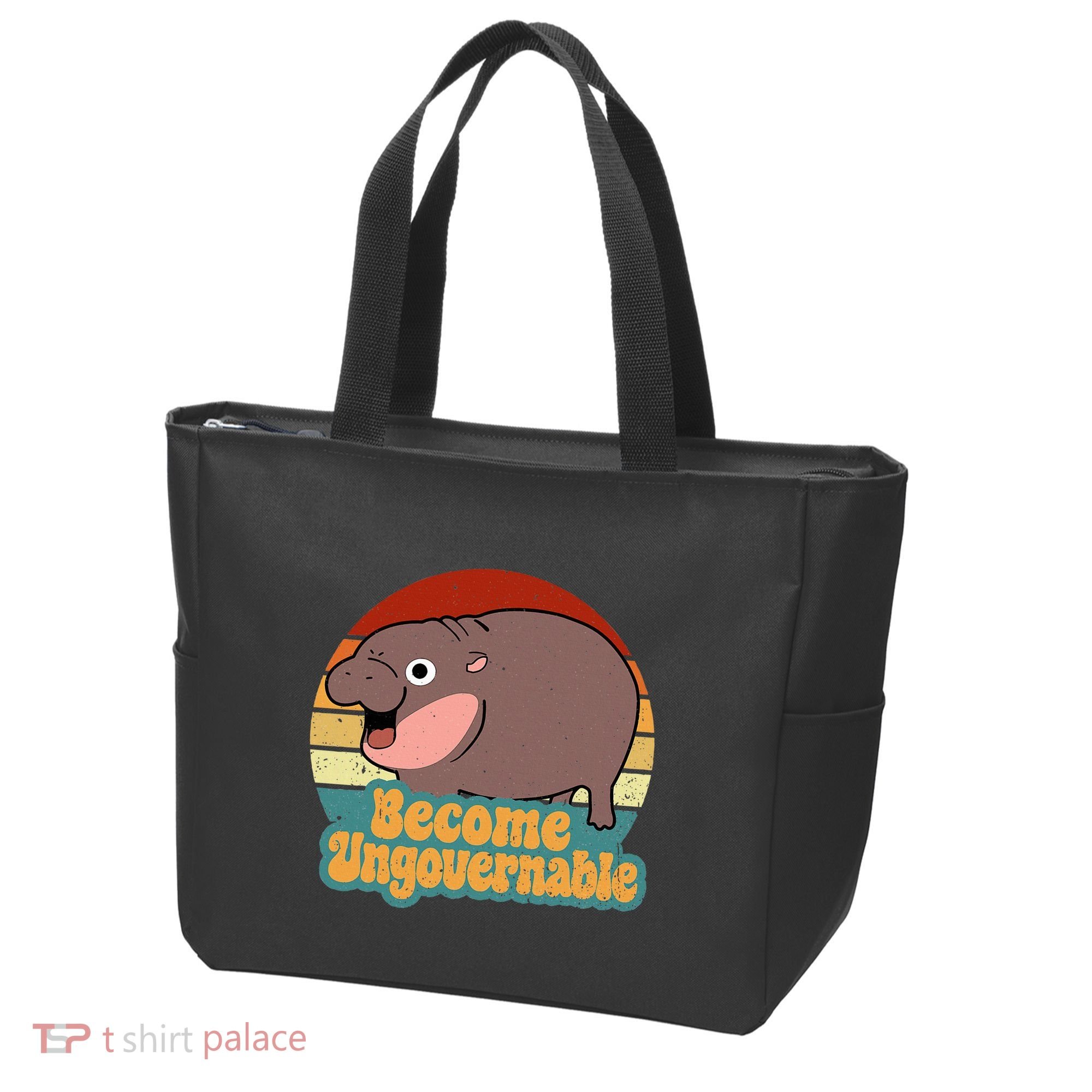 Become Ungovernable Cute Baby Hippo Moo Deng Funny Saying Tote Bag