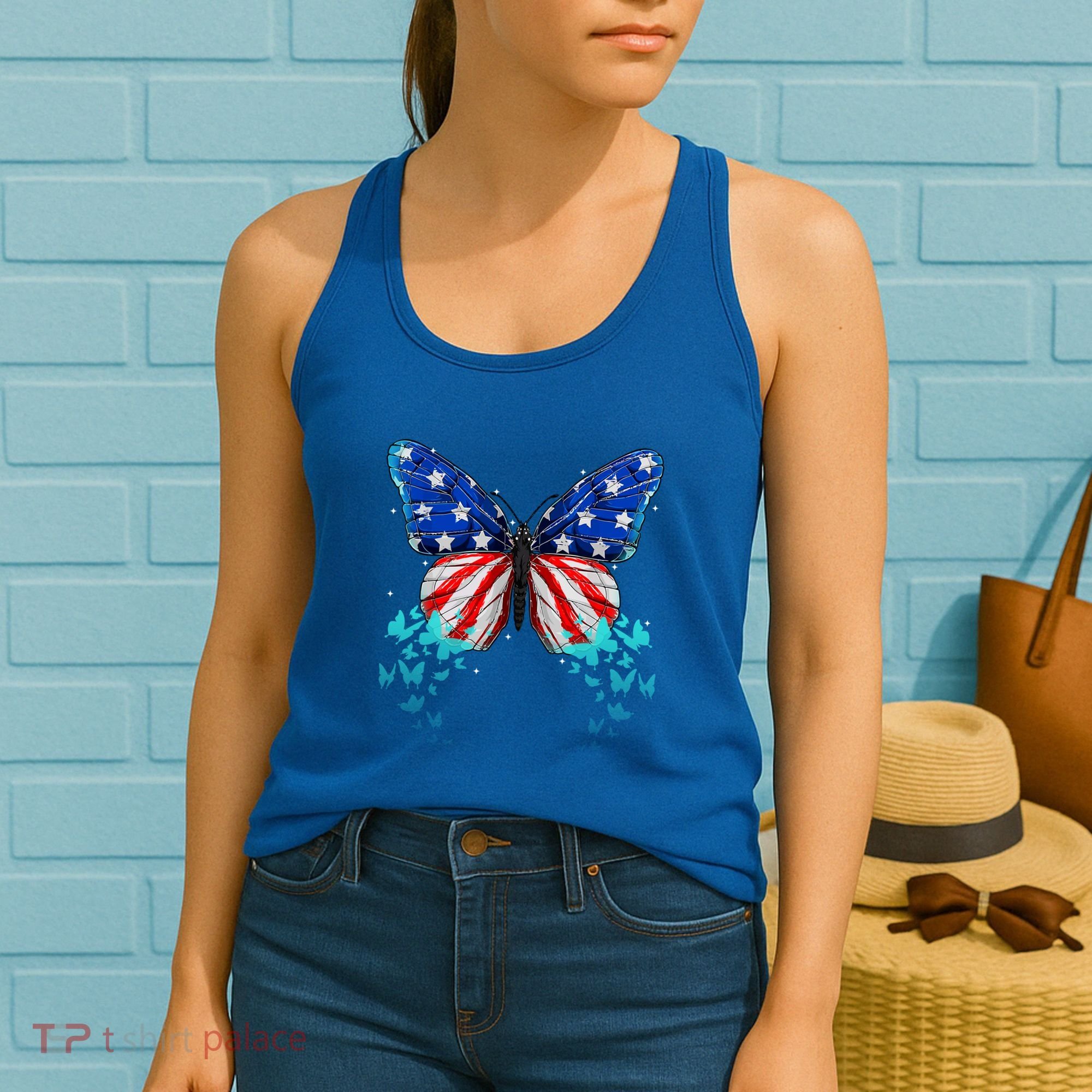 Butterfly Usa Cute 4th Of July Funny America Flag Gift Women's Tank Top