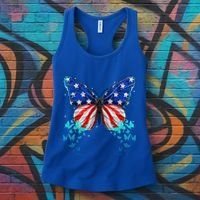 Butterfly Usa Cute 4th Of July Funny America Flag Gift Women's Tank Top thumb 3
