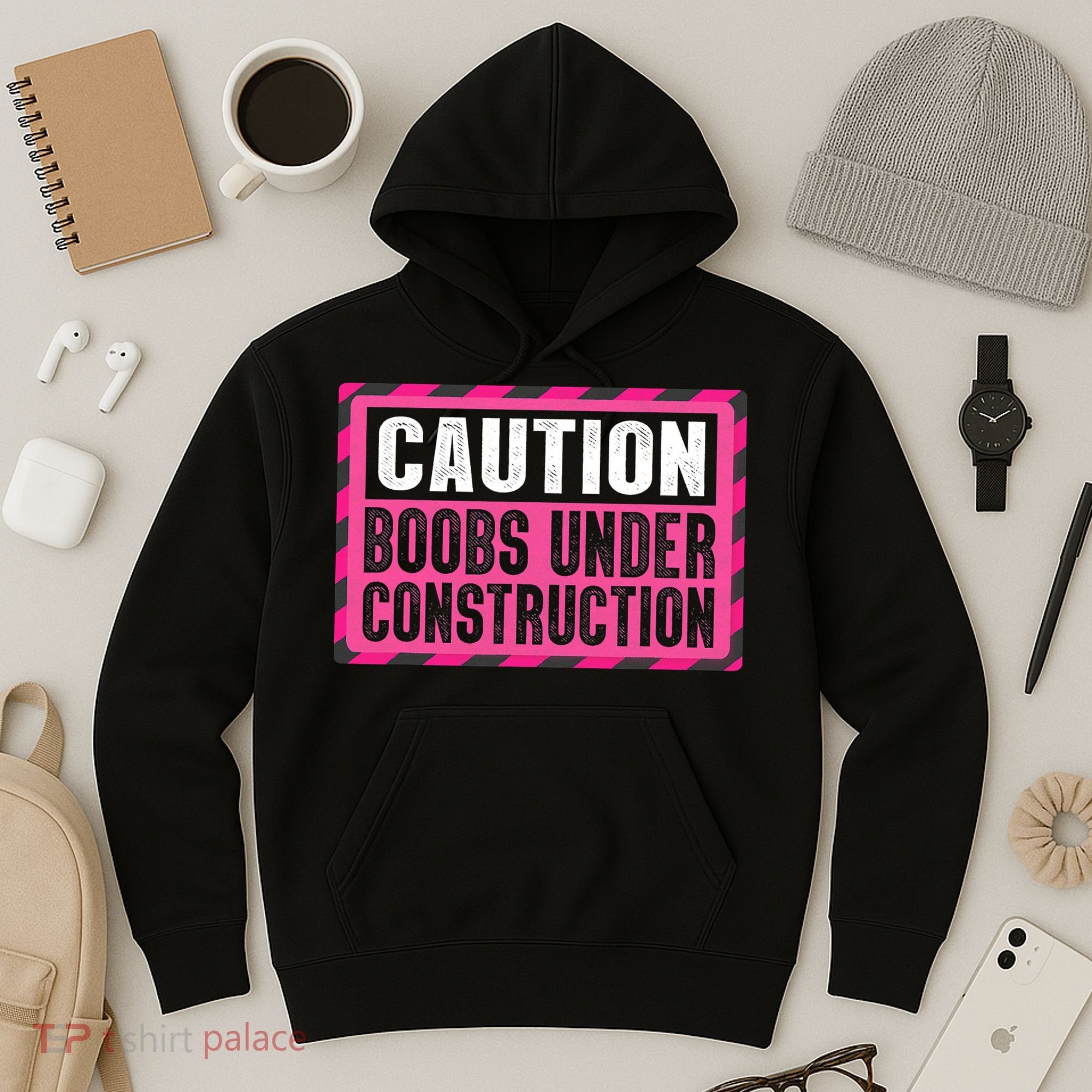 Boobs Under Construction Mastectomy Breast Cancer Warrior Hoodie