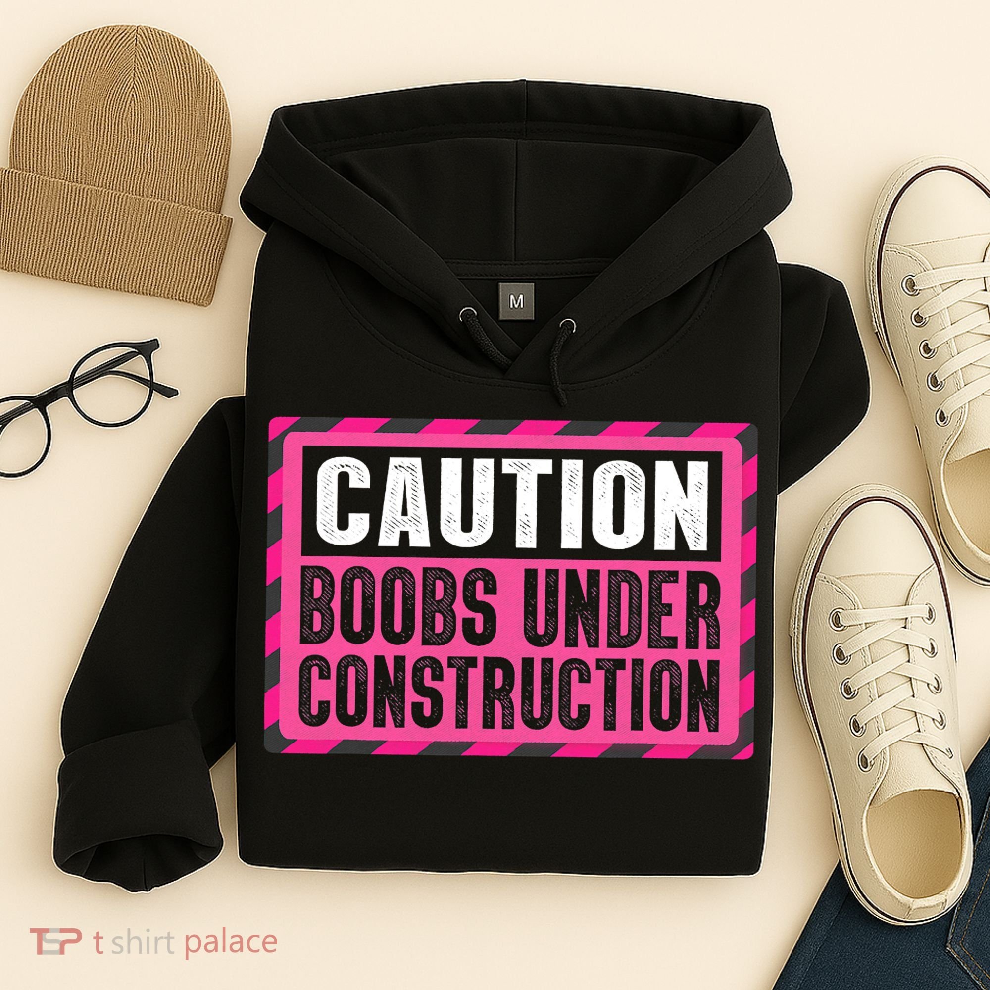 Boobs Under Construction Mastectomy Breast Cancer Warrior Hoodie