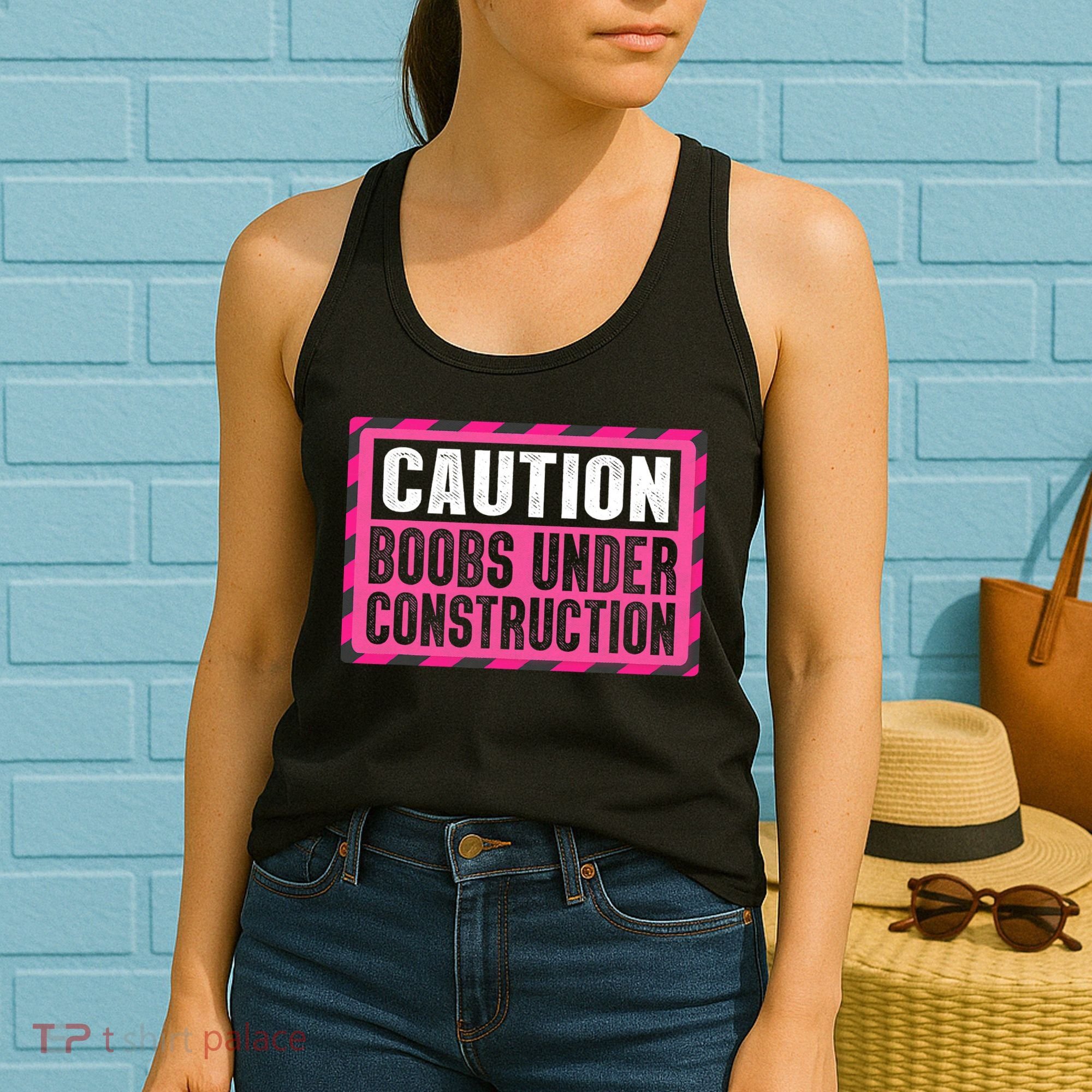 Boobs Under Construction Mastectomy Breast Cancer Warrior Women's Tank Top