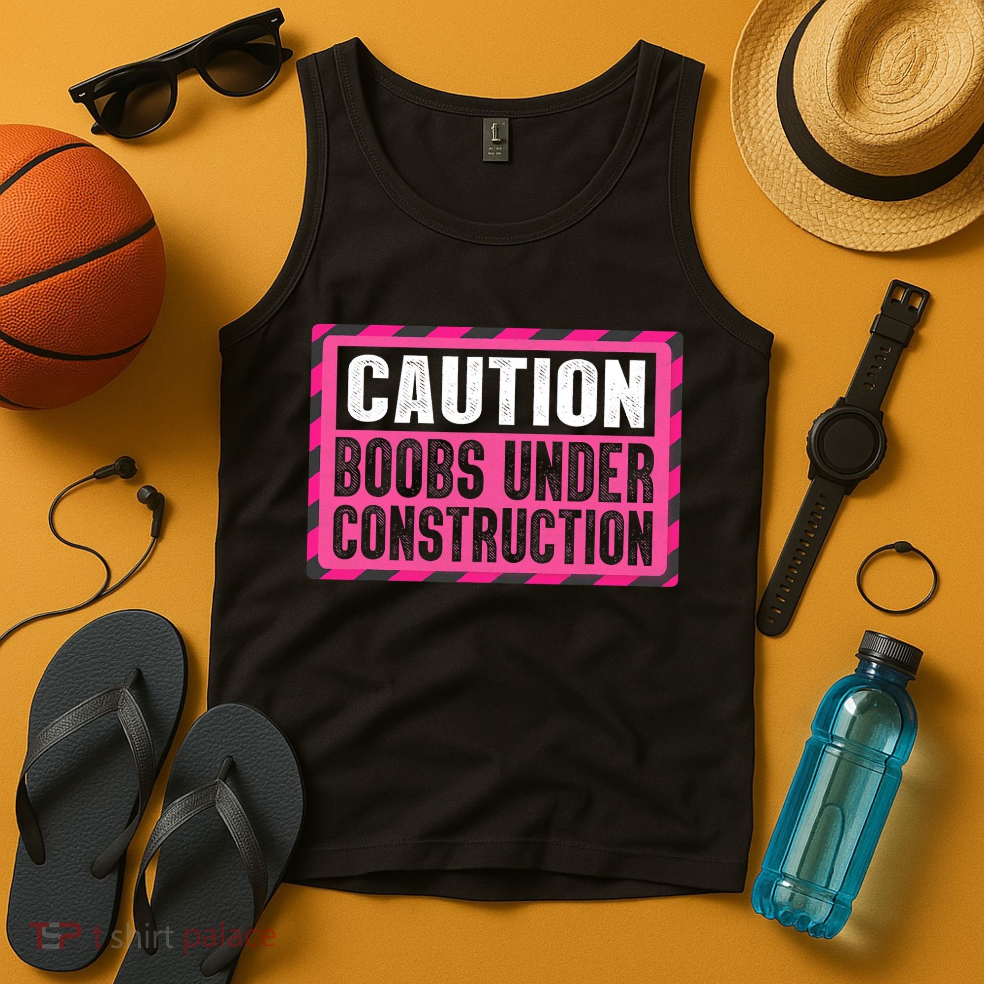 Boobs Under Construction Mastectomy Breast Cancer Warrior Tank Top