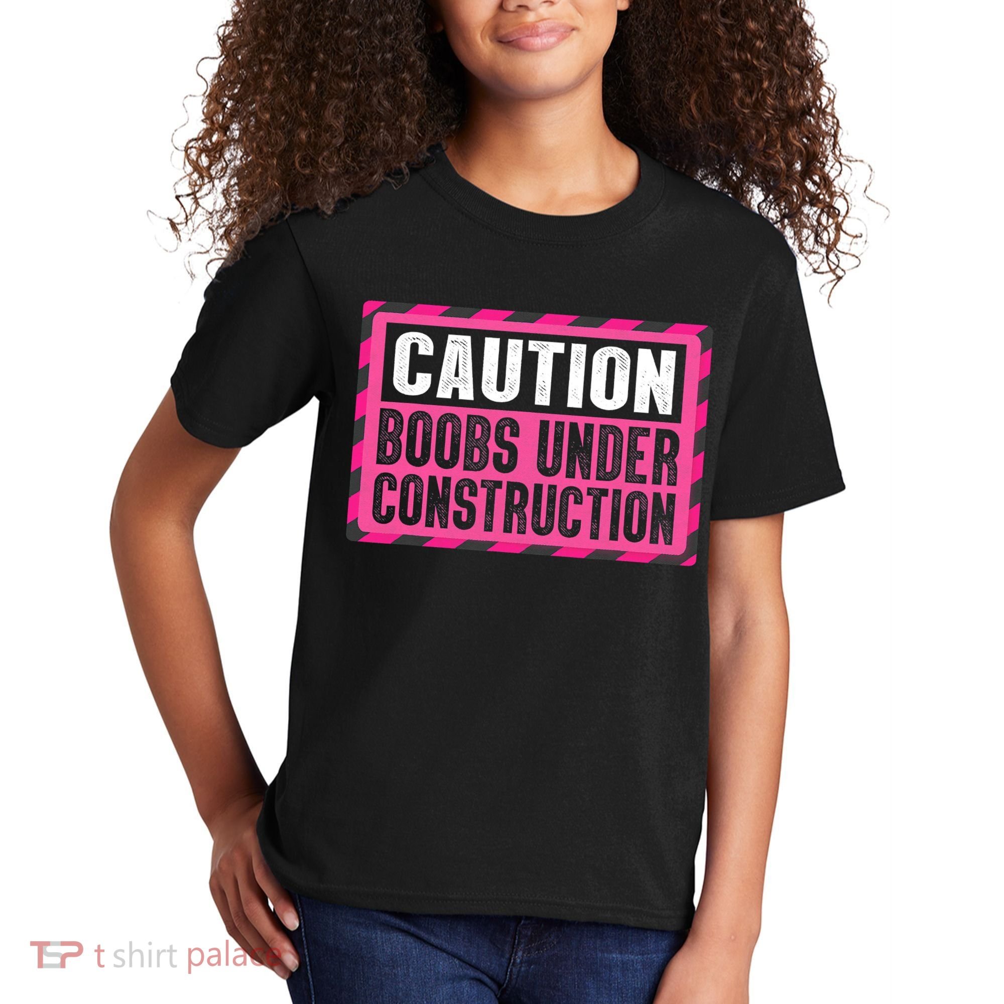 Boobs Under Construction Mastectomy Breast Cancer Warrior Kids T-Shirt