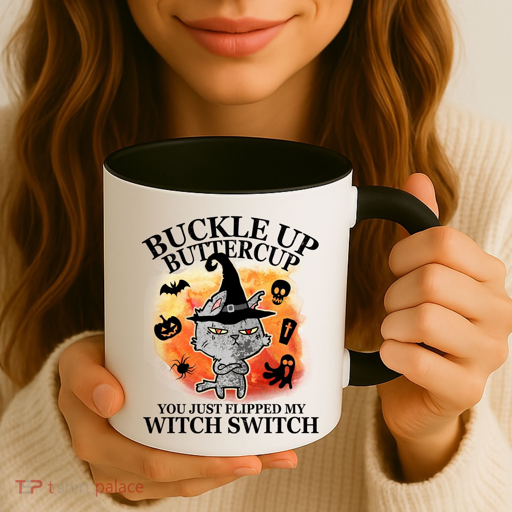 Buckle Up Buttercup You Just Flipped My Witch Switch Halloween Cat Coffee Mug