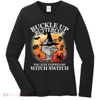 Buckle Up Buttercup You Just Flipped My Witch Switch Halloween Cat Women's Long Sleeve Shirt thumb 0