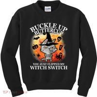 Buckle Up Buttercup You Just Flipped My Witch Switch Halloween Cat Kids Sweatshirt thumb 0