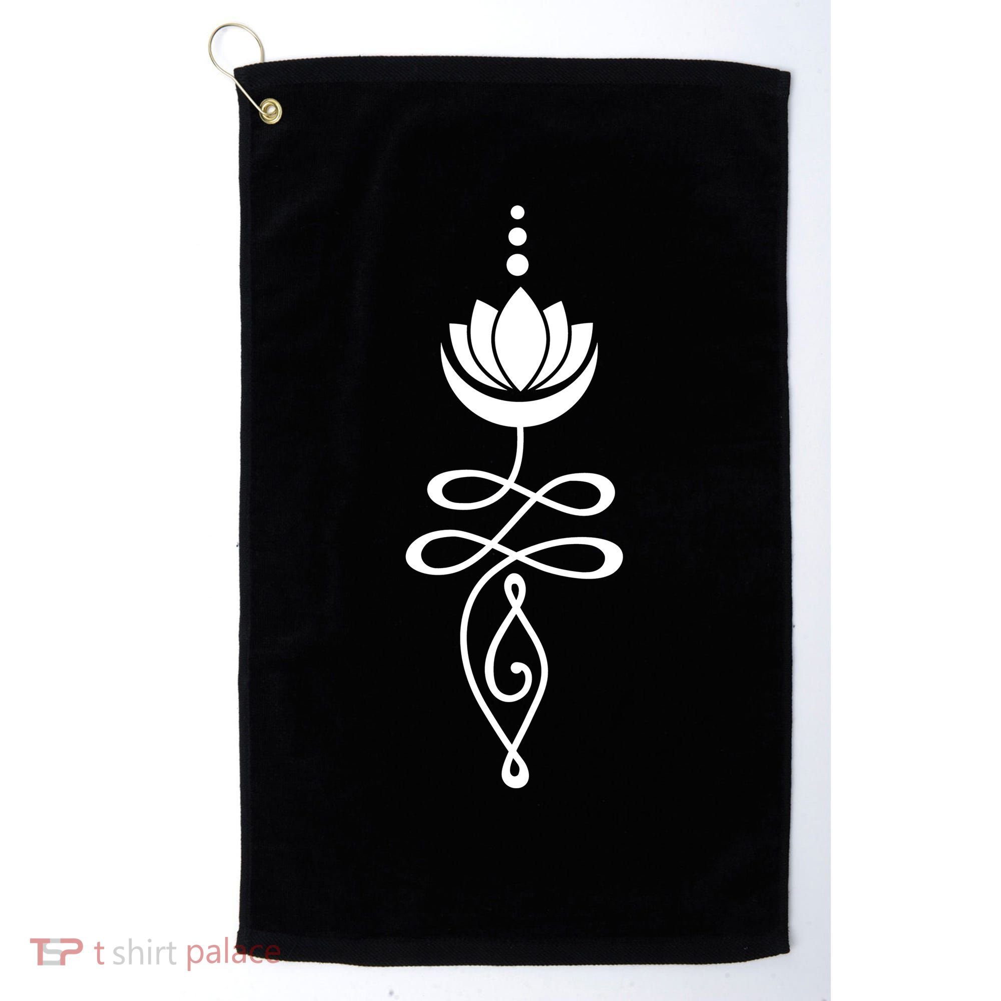 Buddhist Crescent Moon And Lotus Flower Golf Towel