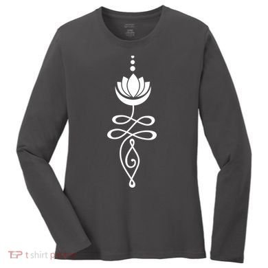 Buddhist Crescent Moon And Lotus Flower Women's Long Sleeve Shirt