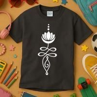Buddhist Crescent Moon And Lotus Flower Kids T-Shirt thumb 3