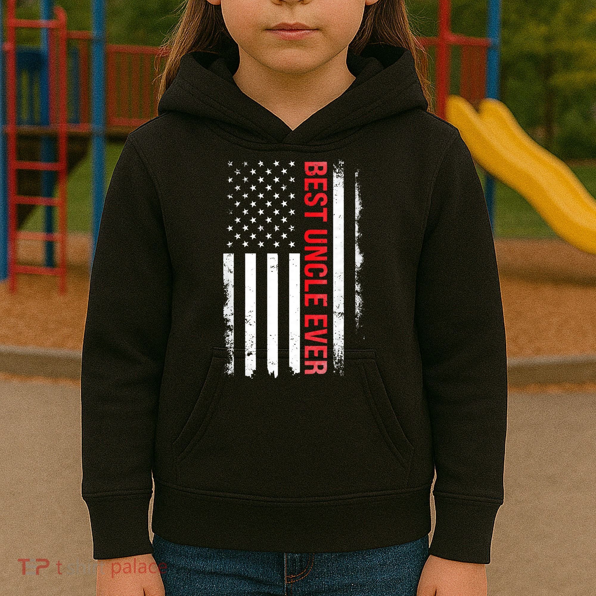 Best Uncle Ever USA Flag Funny Uncle Kids Hoodie