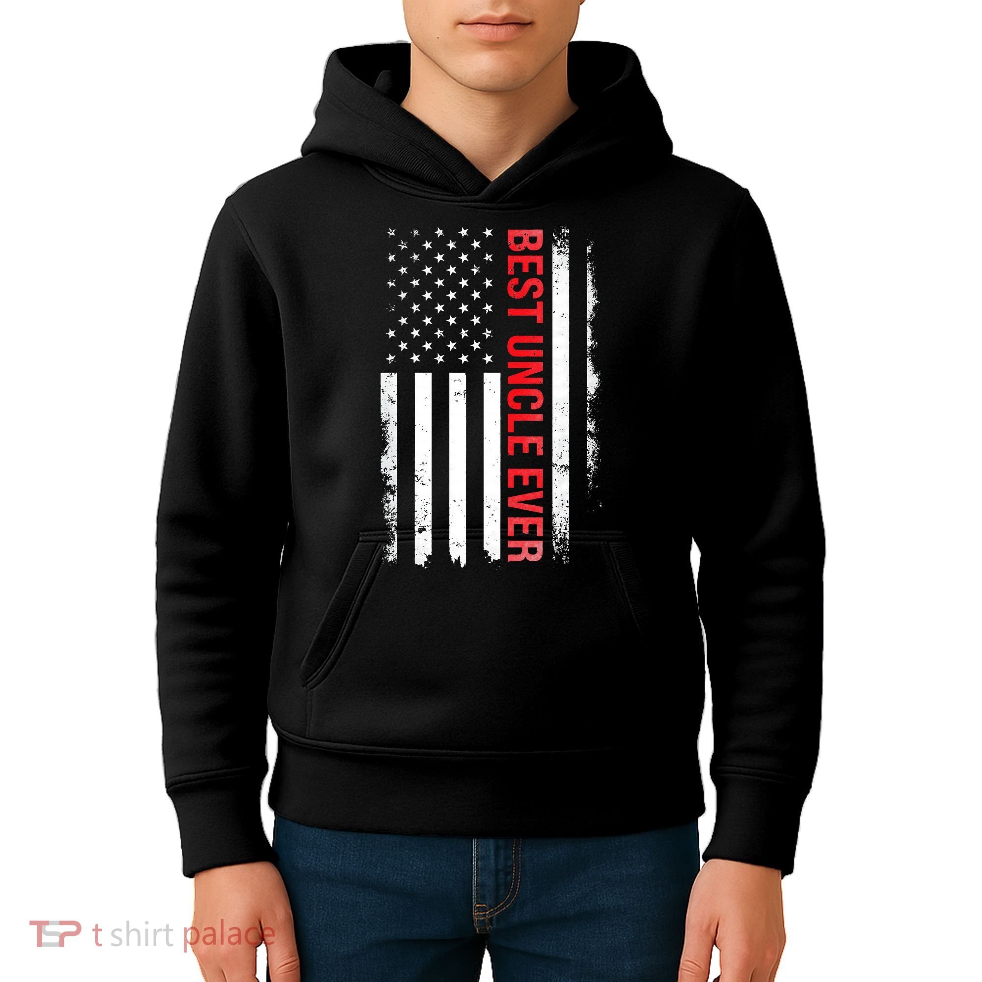 Best Uncle Ever USA Flag Funny Uncle Kids Hoodie