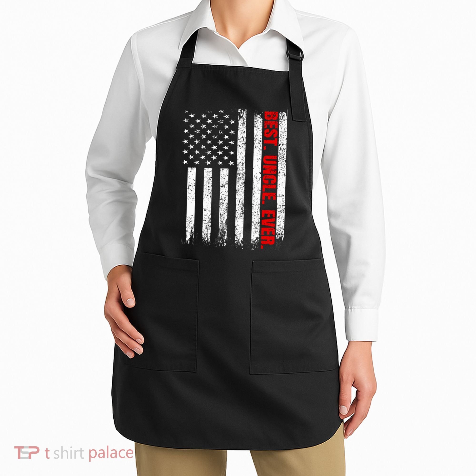 Best Uncle Ever Usa Flag Fathers Day Firefighter Red Line Apron