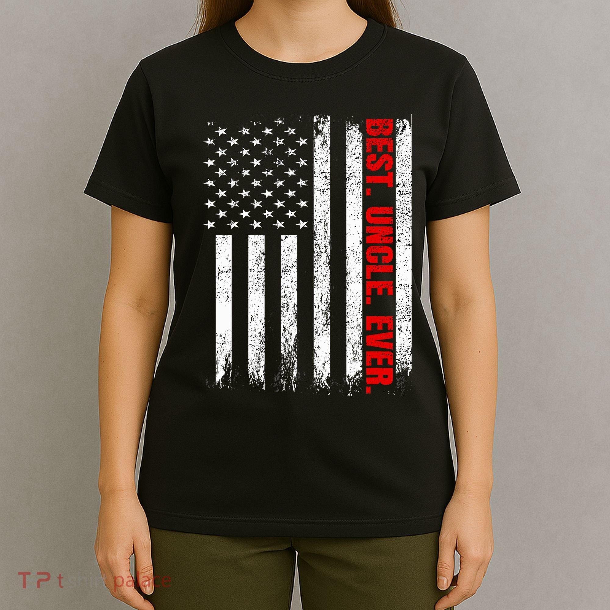 Best Uncle Ever Usa Flag Fathers Day Firefighter Red Line T-Shirt