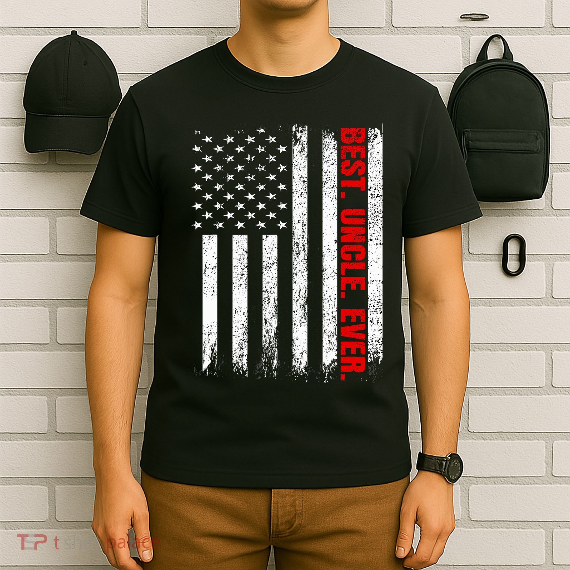 Best Uncle Ever Usa Flag Fathers Day Firefighter Red Line T-Shirt