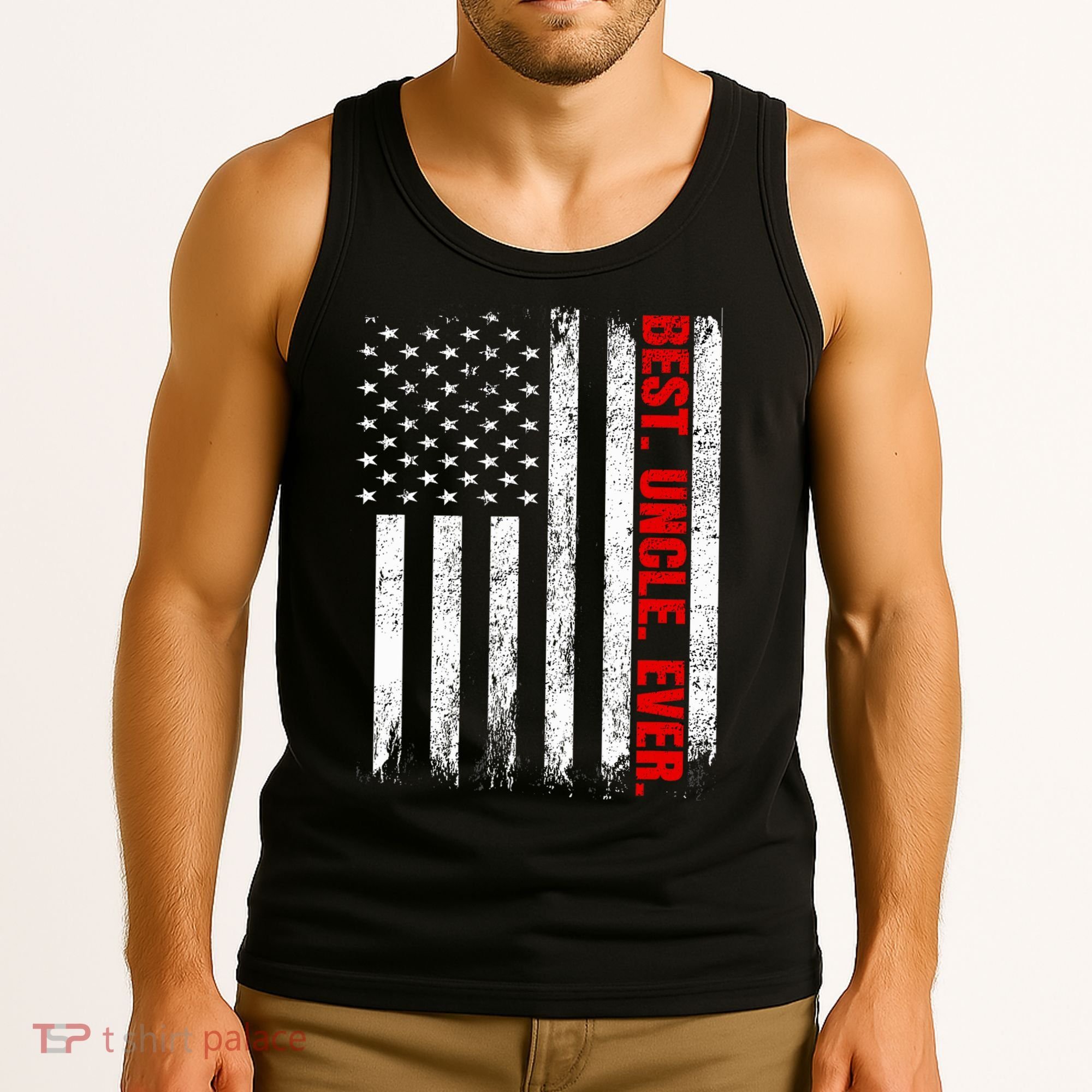 Best Uncle Ever Usa Flag Fathers Day Firefighter Red Line Tank Top